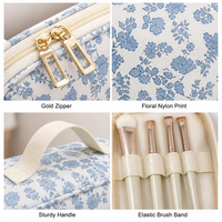 Bolsa de Cosméticos de Nailon con Estampado Floral y Logotipo Personalizado, Bolsa de Aseo de Viaje de Gran Capacidad con Doble Capa y Asa Superior, Estilo Unisex