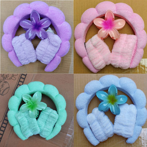 ที่คาดผมฟลานเนลลายดอกไม้ไข่สุดน่ารัก กันน้ำ พร้อมกิ๊บติดผม ชุดอุปกรณ์เสริมผมนุ่มฟู สำหรับล้างหน้า - Product Image 3