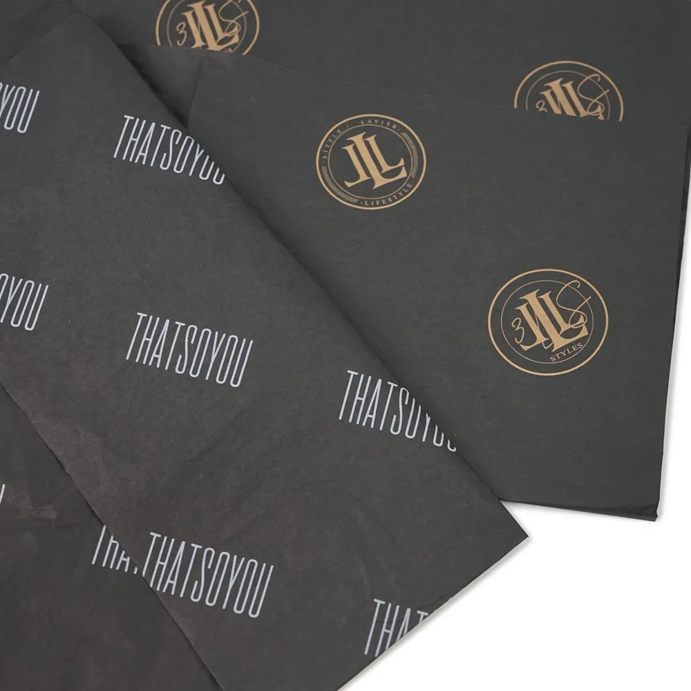 Benutzerdefinierte marke name personalisierte gedruckt eco freundliche schwarze seidenpapier papier mit unternehmen logo