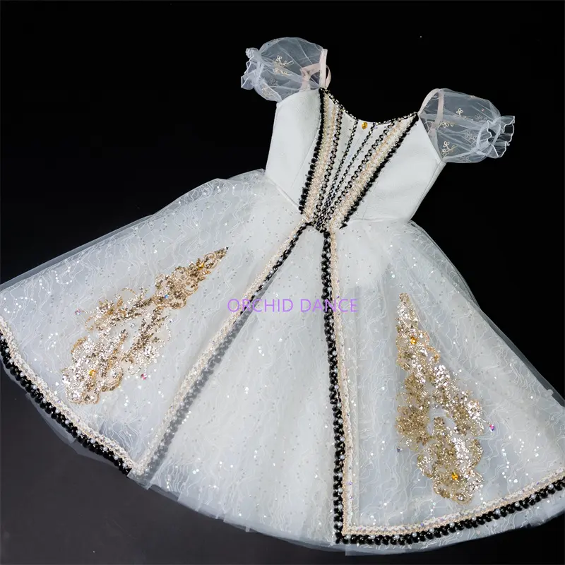 Elegan ukuran khusus anak-anak gadis wanita dewasa menari kinerja memakai kostum Panjang krim putih romantis Tutu balet gaun