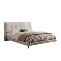 Cadre de lit rembourré Japandi avec tête de lit capitonnée, mobilier de chambre moderne