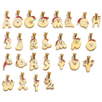 Pendentif Alphabet Festif en Acier Inoxydable Émaillé F434, Breloque Lettre A-Z avec Détail Chapeau Rouge pour la Fabrication de Bijoux DIY de Noël