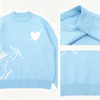 Pulls unisexes surdimensionnés en maille bleu clair anti-rides avec logo personnalisé motif ange Cupidon, style streetwear, vente en gros