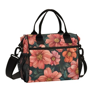 Sacs à lunch pour femmes en polyester isolant avec poignée, imprimé personnalisé fleurs rouges Hawaï, en aluminium, pour l'été - Product Image 1