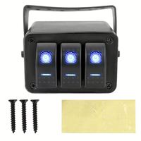 Boîtier de 3 interrupteurs à bascule 12V SPST marche/arrêt avec LED bleue, étanche, en aluminium, avec support de montage pour bateau, voiture, camping-car, camion