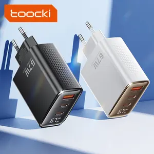 Toocki quality golden supplier 67w gan usb-c wall charger multi port digital display pd qc3.0 pd charger for phone adapter