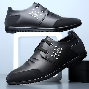Chaussures en cuir décontractées pour hommes H.M.S.DAN, bout rond, blanches, respirantes, semelle en caoutchouc, chaussures de marche - Product Image 4