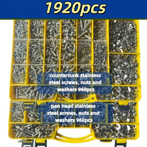 1920pcs 304 Stainless Steel Screw Nut Set Phillips Pan Countersunk Head Boxed Craft Supplies - Product Image 1