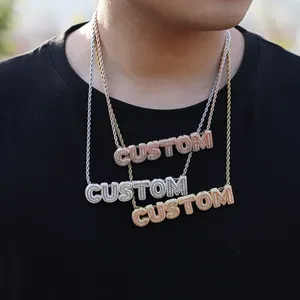 2023 New Fancy Iced out Hiphop Gold Plated Brass Jewelry Art Font Customized Letters Bling Zircon Pendant Necklaces