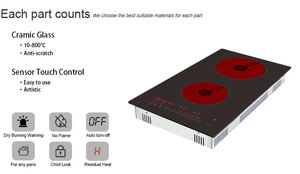 Cuisinière en céramique intégrée OEM/ODM 3000W à 2 brûleurs avec capteur à commande tactile Appareil de cuisine à énergie solaire pour usage domestique - Product Image 3