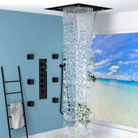 Ensemble de robinets thermostatiques de 20 pouces pour plafond avec brume de pluie et cascade, système de douche thermostatique de luxe avec jets de corps