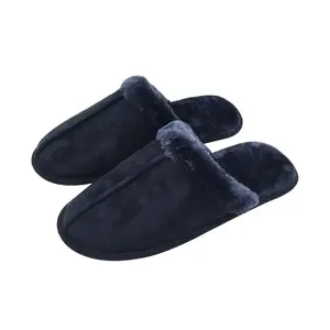 Custom Wholesale Unisex Slides Slippers Men's suede closed toe soft furry scuff slipper washable house shoes