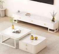 Table basse carrée simple en dalle de pierre pour salon, table à thé rétractable blanche, table de café, table centrale, mobilier