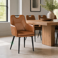 Chaise de salle à manger en cuir marron simple, fauteuil rembourré moderne et minimaliste avec pieds en métal pour la maison et les restaurants (vente en gros)