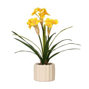 Plante artificielle en pot de narcisse jaune à 3 têtes en caoutchouc souple, pour décoration intérieure, salon, mariage, Dream Castle - Product Image 5