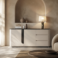 Console contemporaine pour hall d'entrée avec rangement, meuble en MDF laqué, plateau en pierre microcristalline et base en acier gris