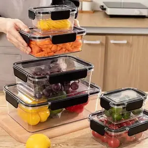 BPA free PET kitchen fridge Snap Lock air contenitore in plastica set di contenitori ermetici per alimenti da 7 pezzi con coperchi