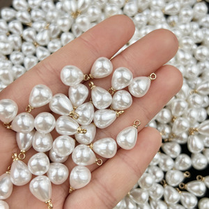Perles acryliques en forme de goutte d'eau imitation perle, anneaux dorés pour la fabrication de bijoux, matériel de pendentif DIY, forme goutte d'eau - Product Image 3