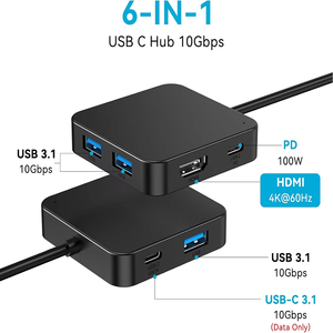 Giá tốt xách tay <span class=keywords><strong>6</strong></span>-<span class=keywords><strong>in</strong></span>-<span class=keywords><strong>1</strong></span> Multiport USB Hub với 4K 60Hz <span class=keywords><strong>HDMI</strong></span> + 100wpd USB C để <span class=keywords><strong>HDMI</strong></span> Hub đối với MacBook - Product Image 2