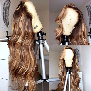 Perruque Highlight en Cheveux Humains Ondulés Marron avec Mèches Blond Miel, Perruques Frontales en Dentelle Sans Colle pour Femmes Noires, Prêtes à Porter - Product Image 5