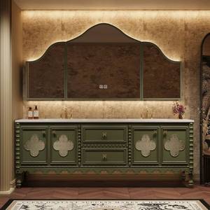 Retro Solid Wood Antique Craftsmanship Defogging Three Color Dimming Defogging <b>Mirror</b> Cabinet Bathroom Cabinet - Product Image 4