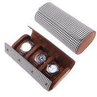 Étui de montre de luxe portable personnalisé à 3 emplacements en tissu à carreaux noir et blanc, organiseur de montre pour femmes