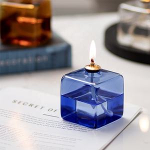 עיצוב הבית קטן פמוט זכוכית פנסים פנסים פנסים בעבודת יד בהיר ענבר כחול צבעוני מרובע גבוה בורוסיליקט מנורת שמן זכוכית - Product Image 5