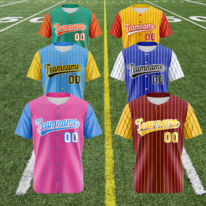 Maillot de baseball vierge personnalisé pour homme, avec logo et nom imprimés numériquement, uniforme de baseball brodé à rayures fines, t-shirt boutonné - Product Image 3