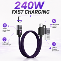 Câble USB C magnétique 2-en-1 SIKAI 240W PD3.1 avec double entrée USB C et USB A, cordon de charge rapide avec puce E-Marker pour batterie externe, téléphone et ordinateur portable