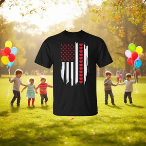 T-shirt vintage con bandiera americana e cuori per ragazzi, promozione di San Valentino per bambini - Product Image 3