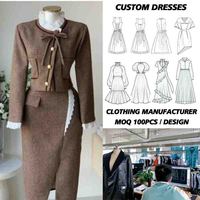 Fournisseur de vêtements de haute qualité sur mesure, robe pour femmes, personnalisez votre propre logo, ensemble jupe à manches longues pour femmes
