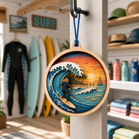 Ornement personnalisé en contreplaqué peuplier découpé au laser, motif coucher de soleil sur la plage, pour la décoration de la maison, conforme à la norme CPSC, DDP