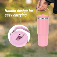 Gobelet de voyage isotherme à double paroi de 30 oz avec poignée et paille, personnalisable au laser, vente en gros, pour café