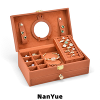 Boîte à bijoux en cuir PU à 2 étages avec miroir et tiroir, grande capacité, pour colliers, bracelets, bagues, boucles d'oreilles, étui de rangement, logo personnalisé