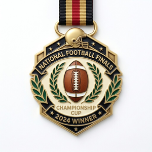 Vente en gros de médailles de football personnalisées de haute qualité en alliage de zinc 3D, or antique, argent, bronze, avec ruban - Product Image 2