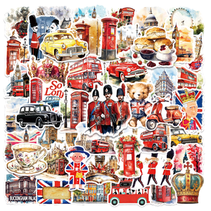 50PCS Blue Red British Style Classic London Scene Telephone Booth <strong>Bus</strong> Luggage Eco-Friendly PVC Die-Cut Custom <strong>Stickers</strong> - Product Image 1