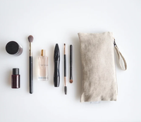 Personnalisé votre propre marque logo coton cosmétique maquillage sac de rangement toile grande fermeture éclair trousse sac