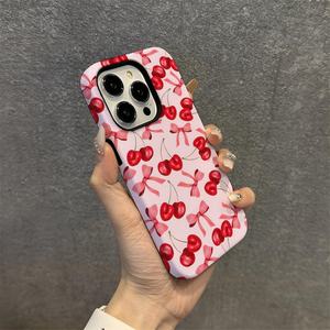 <span class=keywords><strong>Coque</strong></span> de téléphone deux-en-un à nœud papillon cerise très vendue pour <span class=keywords><strong>iPhone</strong></span> 11 12 13 14 15 16 Pro Max, étui rigide personnalisé brillant et mat en PC - Product Image 6