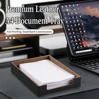 Porte-documents A4 en cuir PU texturé avec logo personnalisé, support de rangement de bureau en grain de bois pour marque privée, en stock