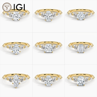 CVD/HPHT VVS/VS Bague en diamant cultivé en laboratoire IGI coupe coussin 10K 14K 18K or massif 1ct 1.5ct 2ct Bague de fiançailles à trois pierres