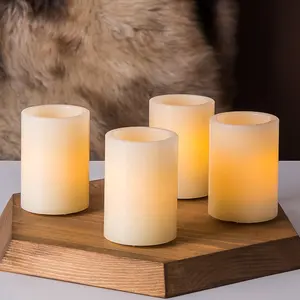 Candle Wax Led Candle Matti's Set Of 4 Simulation Wick D5 H7 Pillar Ivory Flat Paraffin Wax Battery Operated Led Blow Sensor Candles