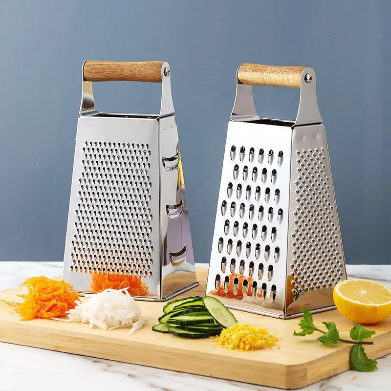 Amazon Venta caliente accesorios de cocina 4 lados de acero inoxidable multiusos vegetales queso caja rallador