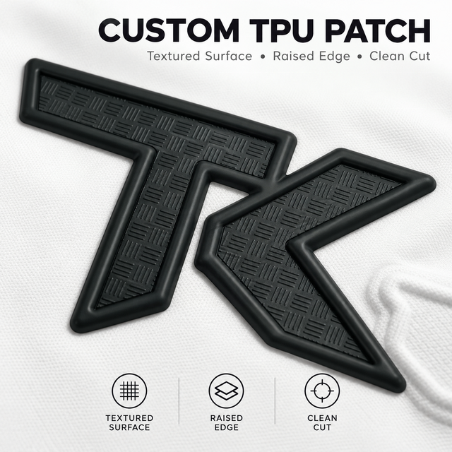 Wholesale Custom TPU Patch Textured Surface Raised Edge Clean Cut Soft TPU Heat Press for Jersey Clothes Garment TPU Labels