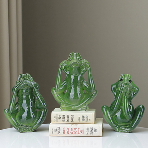 Redeco Ensemble de figurines grenouille <span class=keywords><strong>en</strong></span> céramique moderne No See no Hear no Speak, Evil Design Art Déco pour la maison Étagère de bureau Visdom Cadeau - Product Image 2
