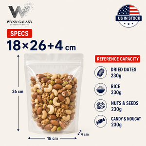 US Stock Clear Stand Up Pouch 18*26*4cm 7.1*10.2*1.6in <b>Zip</b> Lock Resealable Transparent Rice Nut Coffee Snack Food <b>Bag</b> Custom OEM - Product Image 1