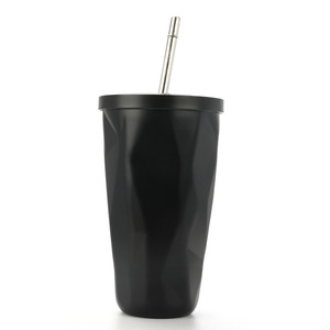 Vaso de Acero Inoxidable de Doble Pared con Aislamiento al Vacío, con Pajita, para Viaje, 5 Colores, Diseño Geométrico - Product Image 5