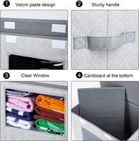 Boîte de rangement en tissu pour armoire avec couvercle, grande capacité, pliable, empilable, avec fenêtre transparente, organisation du placard