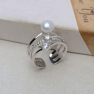 Anillo Ajustable de Plata S925 con 3 Hileras, Abierto y Desmontable, con Incrustaciones de Perlas de 5-8 mm, Accesorios de Joyería DIY, Soporte Gratuito 3904 - Product Image 5