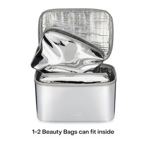 กระเป๋าเครื่องสำอางสำหรับผู้หญิง,กระเป๋าเครื่องสำอางมืออาชีพใบใหญ่กระเป๋าหนังวีแกนทำจากอะลูมิเนียมหุ้มฉนวน - Product Image 5