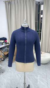 Cárdigan de <span class=keywords><strong>Hombre</strong></span> con Cuello Camisero y Cierre de Cremallera, Mezcla de Lana Merino, Manga Larga, Cierre Completo, Antibolitas, Transpirable, <span class=keywords><strong>Azul</strong></span> <span class=keywords><strong>Marino</strong></span> - Product Image 6